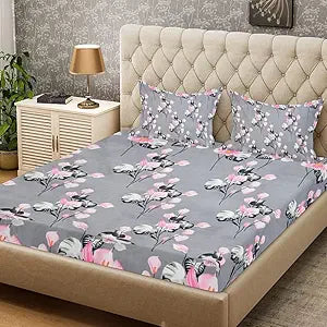 Double Bedsheet with 2 Pillow Covers (Multicolor, 85"x90")