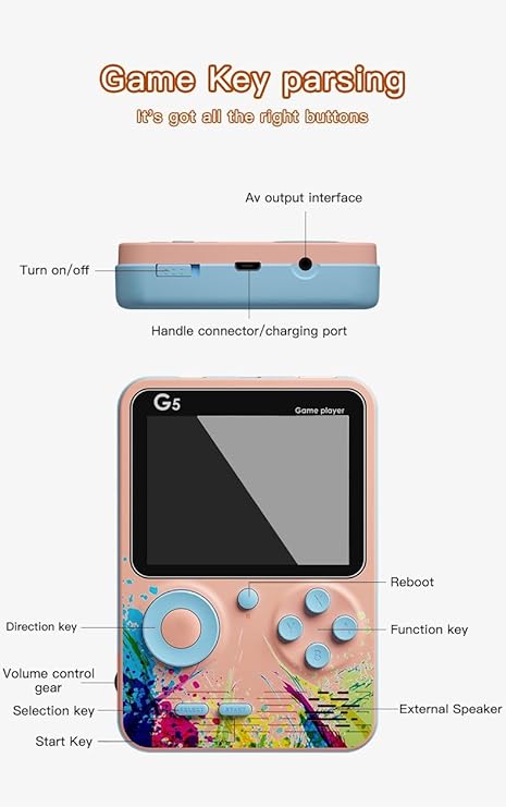 Like Star® G5 500 in 1 Retro Game Box Only for 1 Player, Handheld Classical Game PAD Can Play On TV, 500 Games Like Contra, Tank, Bomber Man Etc. (A Like Star Product) (Blue Grey)