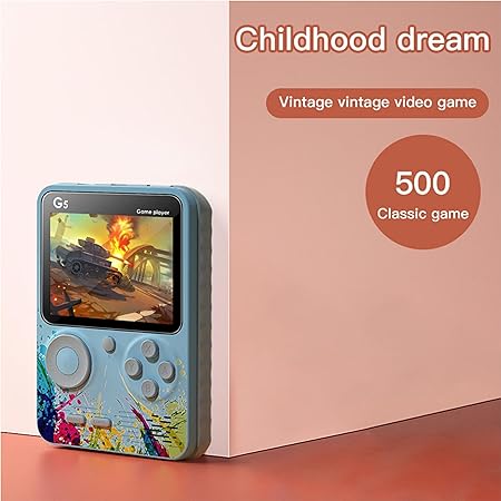 Like Star® G5 500 in 1 Retro Game Box Only for 1 Player, Handheld Classical Game PAD Can Play On TV, 500 Games Like Contra, Tank, Bomber Man Etc. (A Like Star Product) (Blue Grey)