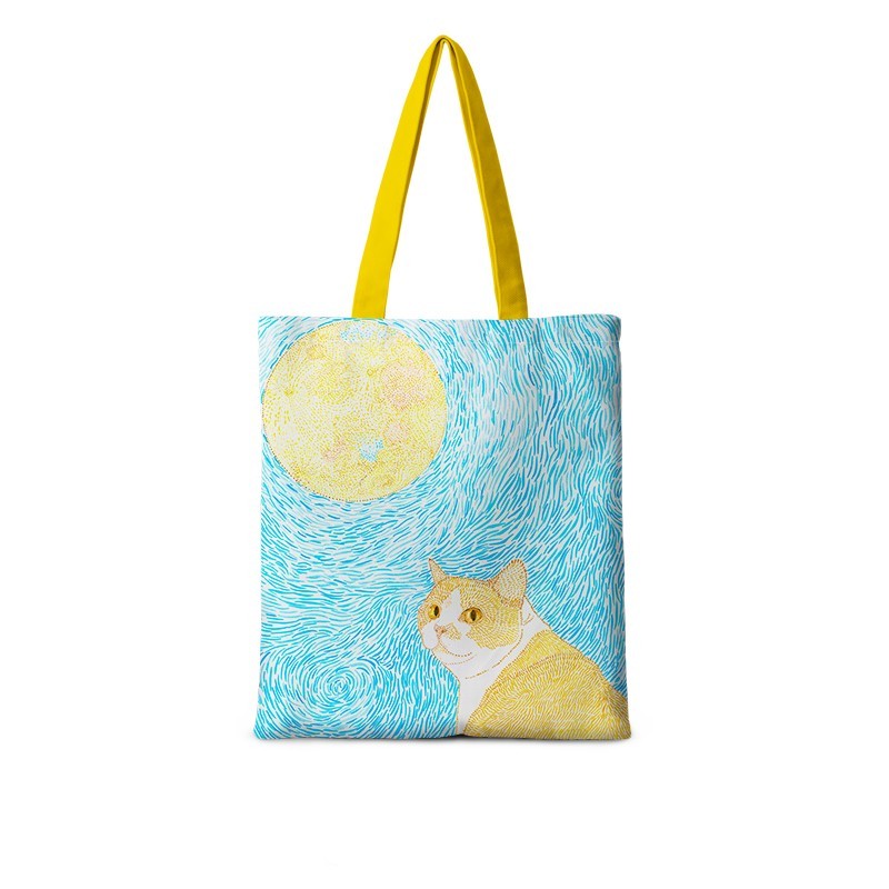 Cat Illustration Shoulder Bag Large Capacity Canvas Bag