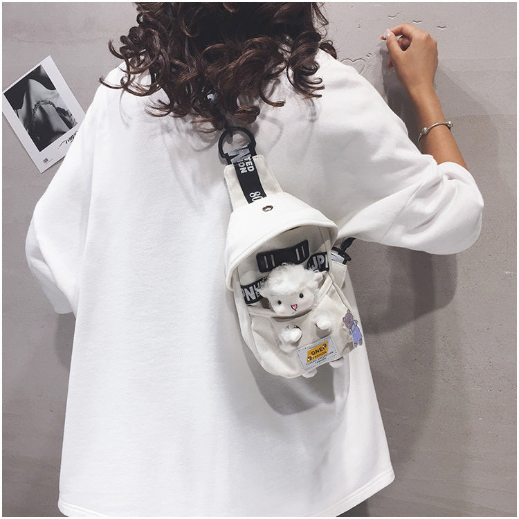 Cute Lamb Bag Women's Canvas Chest Bag Shoulder Messenger Bag