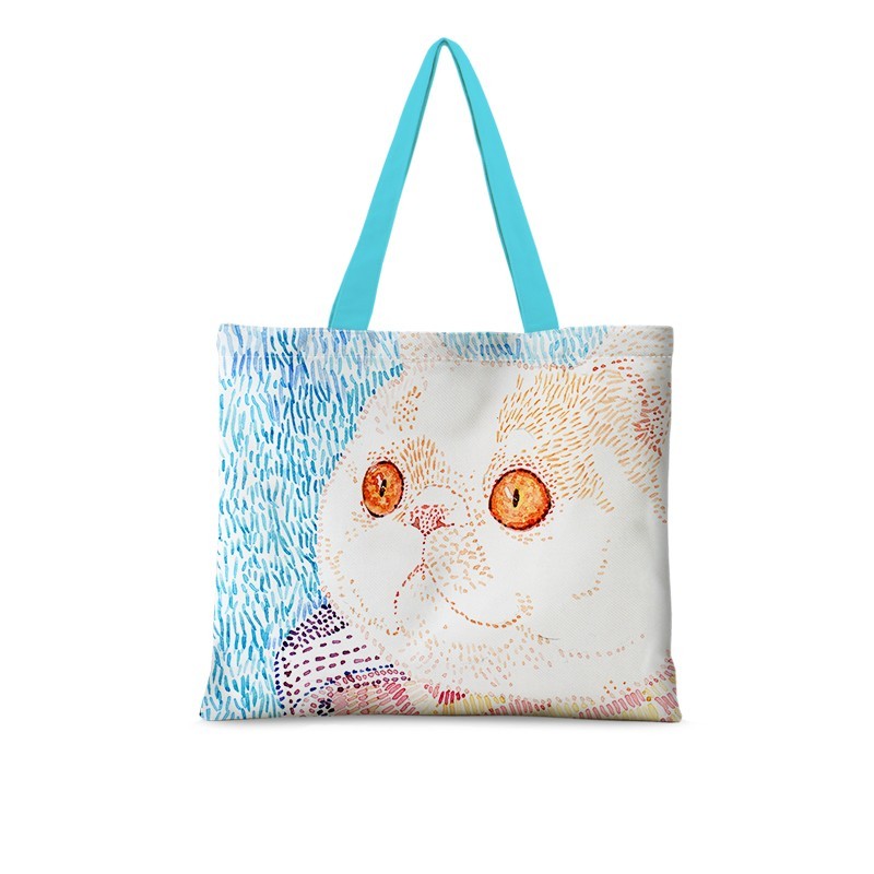 Cat Illustration Shoulder Bag Large Capacity Canvas Bag