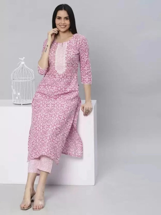 Viscose Rayon Printed Kurti for Women (Pink, S)