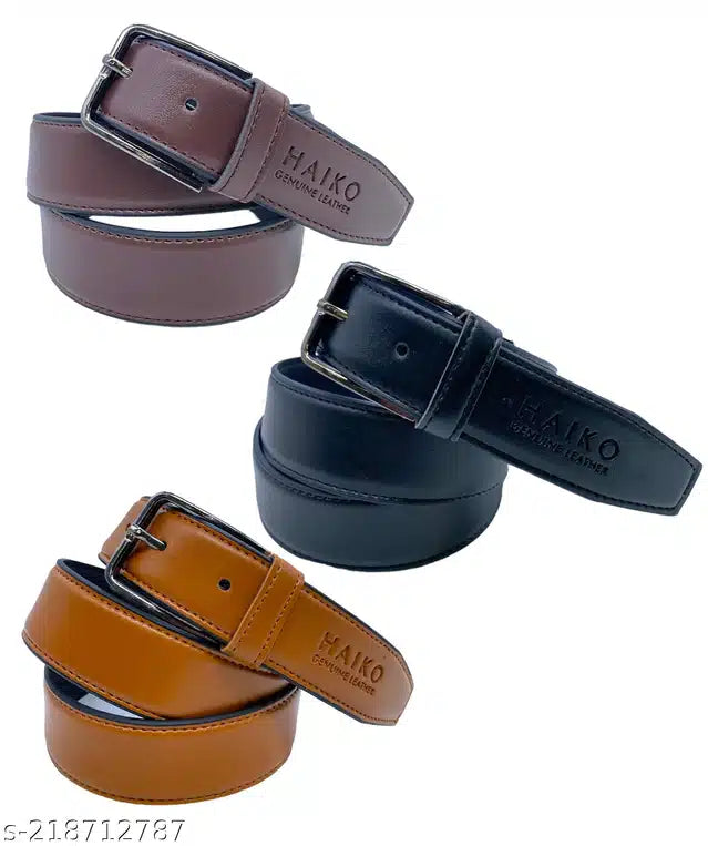 Faux Leather Belt for Men (Pack of 3) (Multicolor, 26)