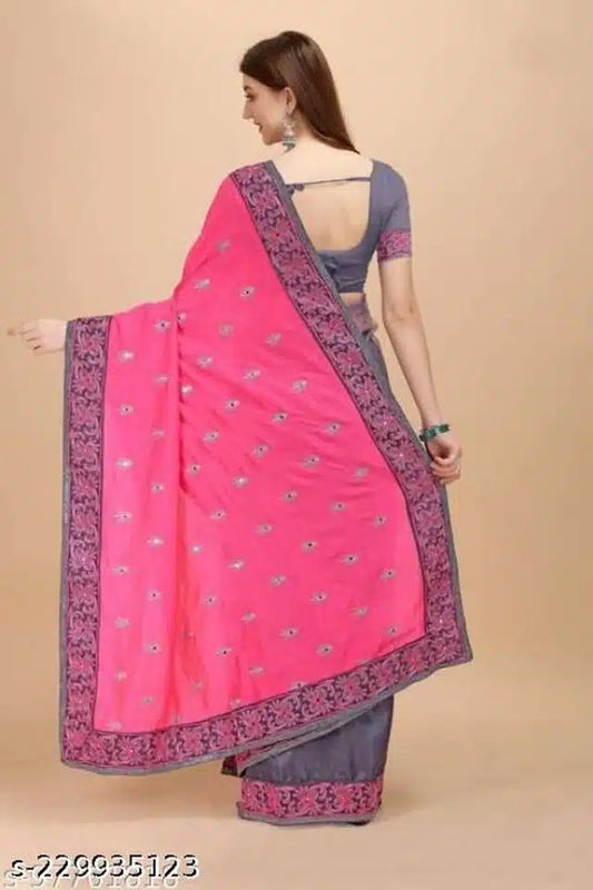 Dola Silk Embroidered Saree for Women (Pink, 6.3 m)