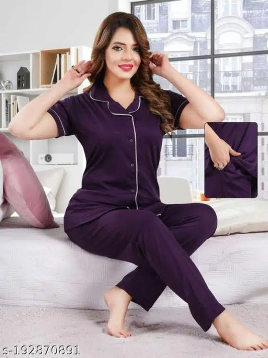 Nightsuit for Women (Navy Blue, M)